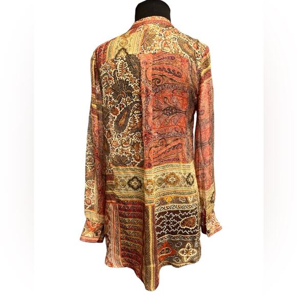 Sundance Silk V Neck Long Sleeved Semi Sheer Top XS Boho Forest Fairy Earthy - Picture 5 of 7